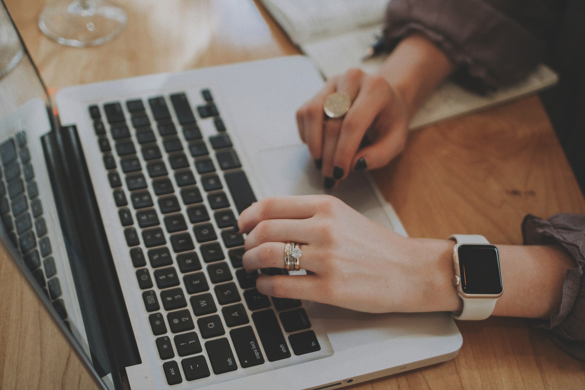 Woman searching on laptop