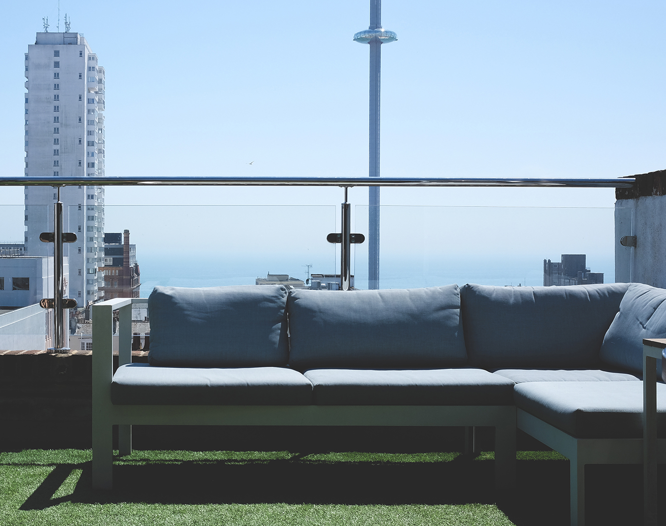 View of the Brighton seafront horizon from our balcony featuring the i360